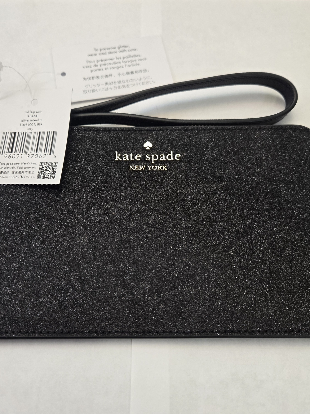 kate spade Glitter Medium L-zip Wristlet Black